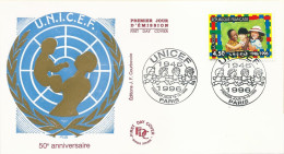 Enveloppe 1er Jour FDC N°3033 Cinquantenaire De L'UNICEF - Paris - 19/10/1996 - 1990-1999