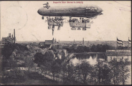 Gest. O-7200 Borna Zeppelin über Der Stadt, Humor 1909 - Borna