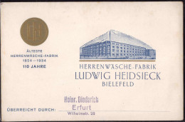 * W-4800 Bielefeld Herren-Wäschefabrik Heidsieck 1934, Vertreterkarte - Bielefeld