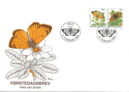 Norge Norway 1994 Butterflies,  Northern Clouded Yellow And  Freija FritillaryMi 1143-1144 Pair, FDC - Storia Postale