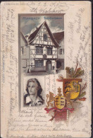Gest. W-6120 Marbach Schillerhaus 1901, Rand Unten Rechts Mottenfraß, Wappen-Prägekarte - Erbach
