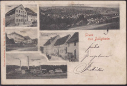 Gest. W-6959 Billigheim Post Ziegelfabrik Buchbinderei 1900, Längerer Randbug - Mosbach