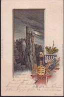 Gest. W-7414 Lichtenstein Burg 1900, Wappen-Prägekarte - Reutlingen