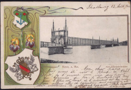 Gest. W-7640 Kehl Rheinbrücke Wappen-Prägekarte 1902 - Kehl