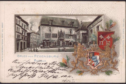 Gest. W-8400 Regensburg Rathaus Wappen-Prägekarte 1901 - Regensburg