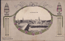 Gest. W-8710 Kitzingen Blick Zum Ort Biedermeierkarte 1909 - Kitzingen