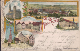 Gest. W-8732 Münnerstadt Markt Schule Kirche 1899, Briefmarke Entfernt - Bad Kissingen