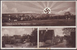 Gest. W-8801 Großharbach Aufgehende Hakenkreuzsonne 1935, Briefmarke Entfernt 2 Kleine Randkerben 2mm - Ansbach