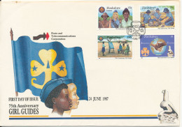 Zimbabwe FDC 24-6-1987 Girl Guides 75th Anniversary Complete Set Of 4 With Cachet - Zimbabwe (1980-...)