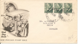 Australia FDC 14-11-1951 George VI 3d In A Strip Of 3 With Cachet Sent To Denmark - FDC