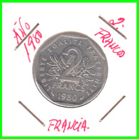 FRANCIA – MONEDAS DE 2 FRANCOS AÑOS 1979 – 2000  – ESTA MONEDA ES DEL AÑO 1980 - SEMBRADOR-O.ROTY-CUPRONÍQUEL - KM 942 - 2 Francs