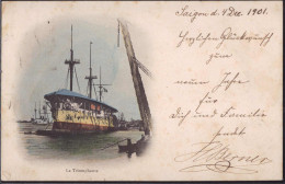 Gest. Saigon Dampfer La Triomphante 1901, Briefmarke Entfernt - Viêt-Nam