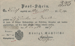 Gest. Postschein 2 Stck. Waldenburg 1847 - Sonstige & Ohne Zuordnung