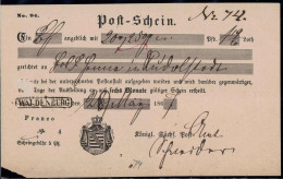 Gest. Postschein Waldenburg 1867 - Sonstige & Ohne Zuordnung