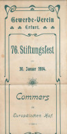Erfurt, Gewerbeverein, 76. Stifttungsfest 194, Priogrammheft, Commers Im Europäischen Hof - Non Classés