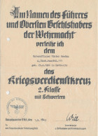 Verleihungsurkunde KVK 2. Klasse Mit Schwertern 1942, Seltener Vordruck! - Ohne Zuordnung