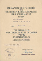 Verleihungsurkunde MedailleWinterschlacht Im Osten 1944 - Non Classés