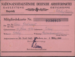 NSDAP Mitgliedskarte Coburg 1943 Mit Beitragsmarke - Non Classés