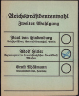 Wahlzettel Reichspräsidentenwahl, Zweiter Wahlgang - Zonder Classificatie