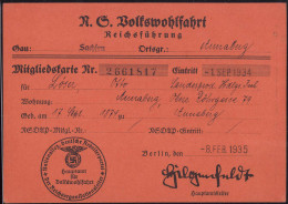 Mitgliedskarte NS Volkswohlfahrt Berlin Mit Beitragsmarken - Non Classés