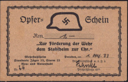 Opferschein Stahlhelm Zur Ehr Dresden 1933 - Unclassified
