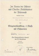 Verleihungszeugnis KVK 2. Klasse Mit Schwertern 1940 - Non Classés