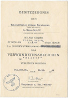 Verleihungszeugnis Verwundetenabzeichen Silber 1944 - Non Classés