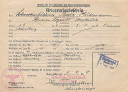 4 Stck. Kriegsurlaubsschein Res. Laz. Hersbruck 1940 - Unclassified