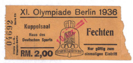 Olympiade Berlin 1936 Eintrittskarte Fechten - Non Classificati