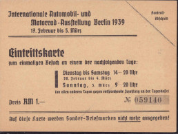 Eintrittskarte IAA Automobilausstellung Berlin 1939 - Ohne Zuordnung