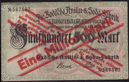Ludwigshafen 500 Mark Überdruck 1 Million Mark Keller 3329 A Erh. II- - Autres & Non Classés