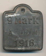 Historische Hundesteuermarke Plakette Deutsches Reich 9 Mark 1916 A Hundemarke - Autres & Non Classés