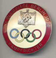 Tragbare Plakette Olympiade Berlin 1936 Kampfrichter, Aussenring Rot Emailliert D 48mm - Autres & Non Classés