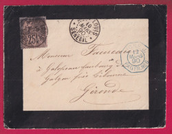SENEGAL SAINT LOUIS 1890 + LIGNE J PAQ FR N°6 EN BLEU POUR LIBOURNE GIRONDE LETTRE - Briefe U. Dokumente