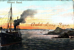 CK90.  Vintage Postcard. Auld Lang Syne. Boat Outward Bound. Glittered - Fishing Boats