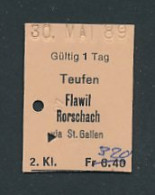 Fahrkarte Teufen - Flawil - Rorschach Via St. Gallen, 2. Klasse  - Autres & Non Classés