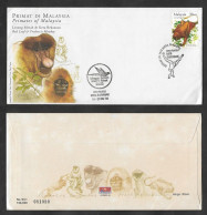 SE)2003 MALAYSIA  FIRST DAY COVER, FAUNA, PRIMATES OF MALAYSIA, RED LOTONG AND PROOS MONKEY, XF - Maleisië (1964-...)