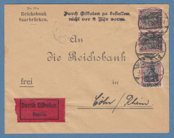 Saargebiet Mi.-Nr. 38 Waag. Paar Und 37 Auf Wert-Brief Aus Saarbrücken N. Köln - Lettres & Documents