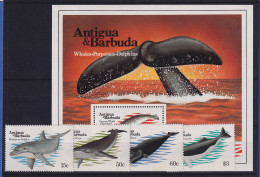 Antigua Und Barbuda 1983 Mi.-Nr. 714-717 Und Block 71 Postfrisch ** / MNH Wale - Antigua Y Barbuda (1981-...)