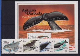 Barbuda 1983 Mi.-Nr. 663-666 Und Block 76 Postfrisch ** / MNH Wale - Antigua And Barbuda (1981-...)