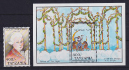 Tansania 1992 W. A. Mozart Mi.-Nr. 1290 Und Block 187 Postfrisch **  - Tanzanie (1964-...)