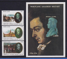 Sierra Leone 2011 W. A. Mozart Mi.-Nr.1729-1731 Und Block 179 Postfrisch ** - Sierra Leone (1961-...)