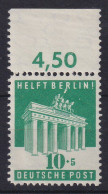 Bizone 1949 Berlin-Hilfe Mi.-Nr. 101 A Oberrandstück Postfrisch ** - Mint