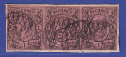 Sachsen Friedrich August II.1 Ngr Mi.-Nr.9 II B O Dreierstreifen Gpr. PFENNINGER - Saxe