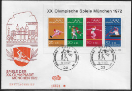 Germany. FDC Mi. BL8.  Summer Olympic Games 1972 - Munich.  Souvenir Sheet.  FDC Cancellation On Cachet Special Envelope - 1971-1980