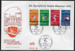 Germany. FDC Mi. BL8.  Summer Olympic Games 1972 - Munich.  Souvenir Sheet.  FDC Cancellation On Cachet Special Envelope - 1971-1980