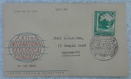 Postal Used FDC Geological Congress India 1964, Study Earth, Science, Geology Mineral, Crystallography Geophysics - Otros & Sin Clasificación