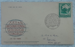 Postal Used FDC Geological Congress India 1964, Study Earth, Science, Geology Mineral, Crystallography Geophysics - Autres & Non Classés