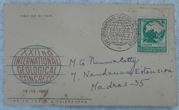 Postal Used FDC Geological Congress India 1964, Study Earth, Science, Geology Mineral, Crystallography Geophysics - Other & Unclassified