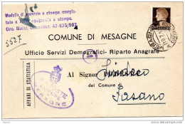 1944 LETTERA   CON ANNULLO MESAGNE BRINDISI - Storia Postale